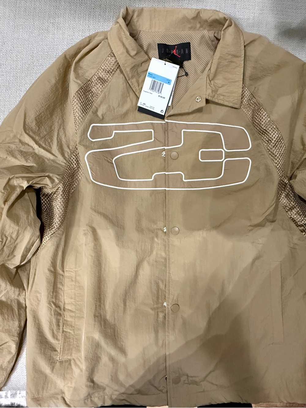 Jordan Men's Tan Windbreaker with White Outline Logo